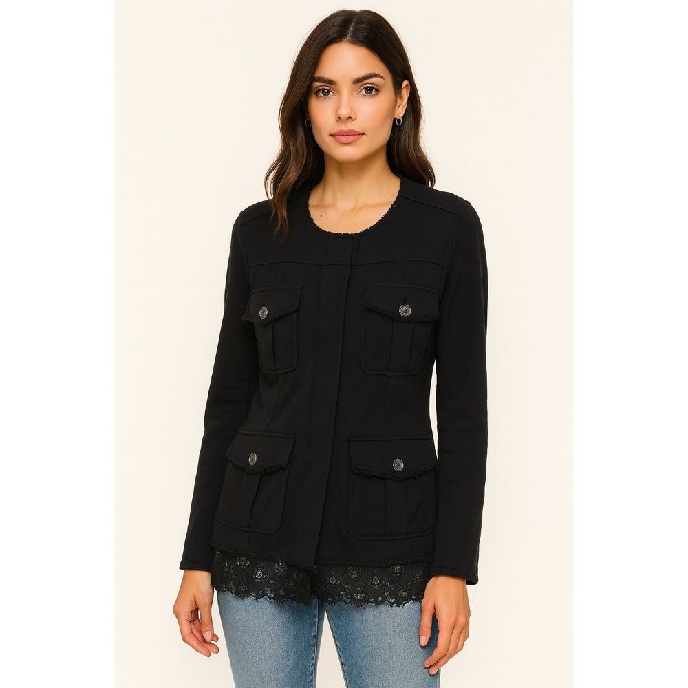 4‎ Love And Liberty Johnny Was Womens S Jacket Cargo Pockets Black Lace Trim